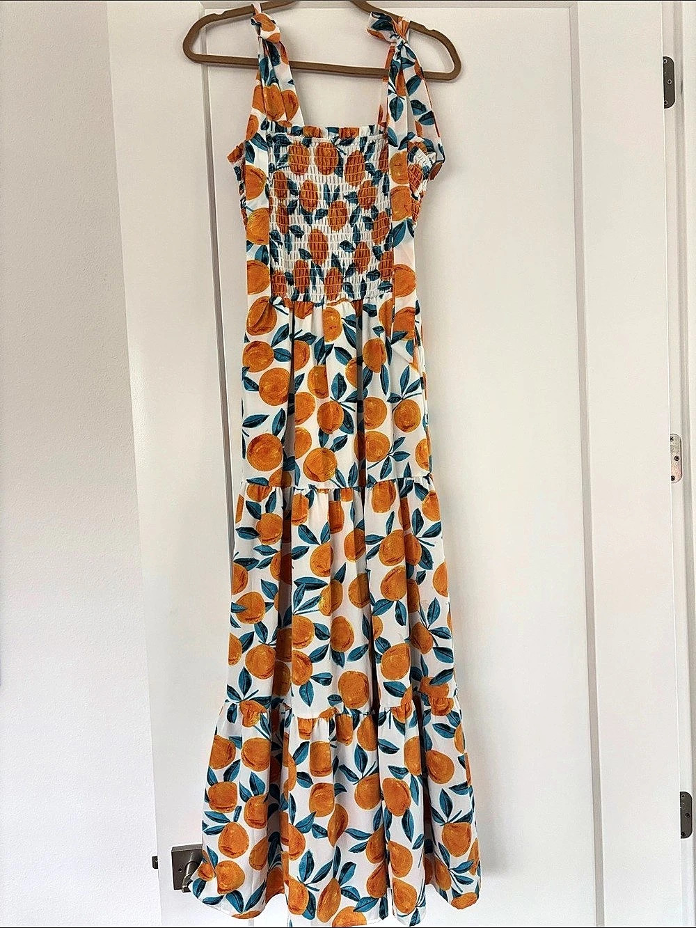 Floral Maxi Dress in White & Orange Like New